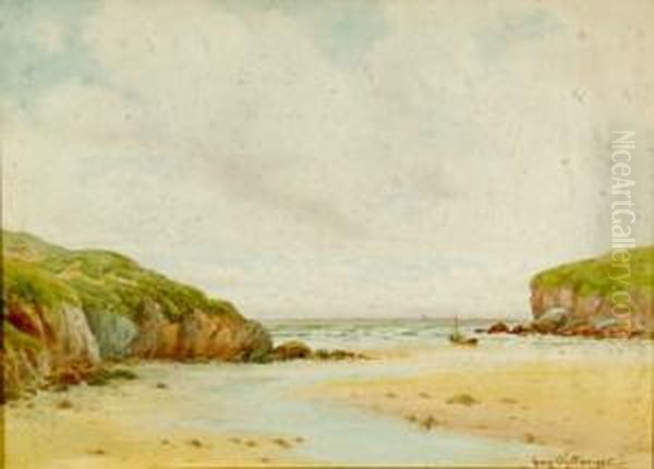 Porth Beach Cornwall Oil Painting by George Oyston