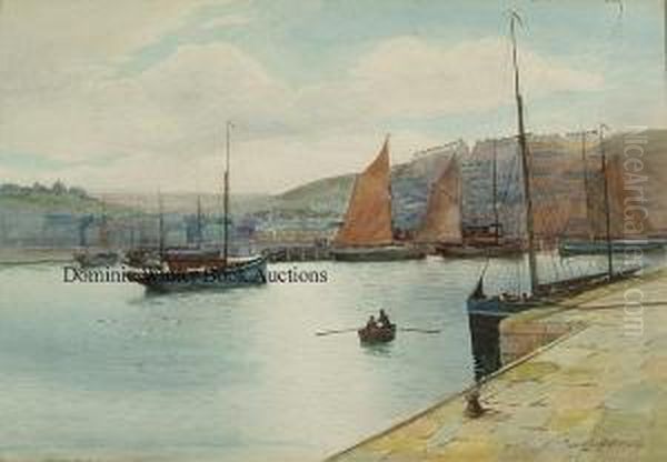 Fishing Boats In Oil Painting by George Oyston