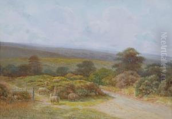 Exmoor Landscape With Sheep Grazing Oil Painting by George Oyston