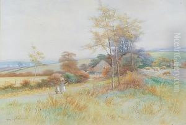 Figures In A Rural Landscape Oil Painting by George Oyston