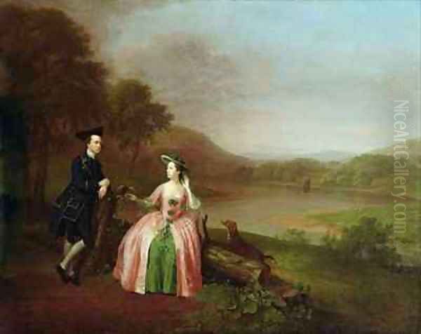 Sir George and Lady Strickland in the Grounds of Boynton Hall near Bridlington Yorkshire Oil Painting by Arthur Devis