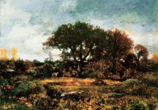 Barbizon Landscape, Around 1876 Oil Painting by Laszlo Paal