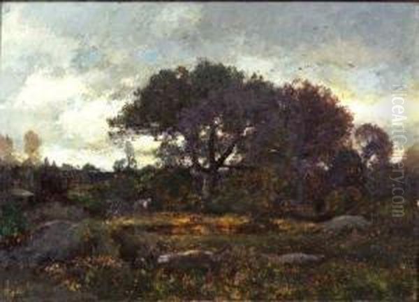 Barbizon Landscape Oil Painting by Laszlo Paal