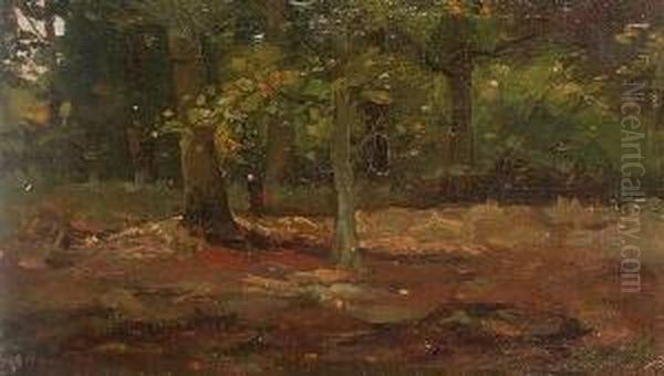 A Figure In A Wooded Landscape Oil Painting by Laszlo Paal