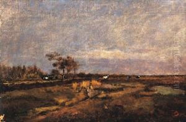 Barbizon Landscape, About 1875 Oil Painting by Laszlo Paal