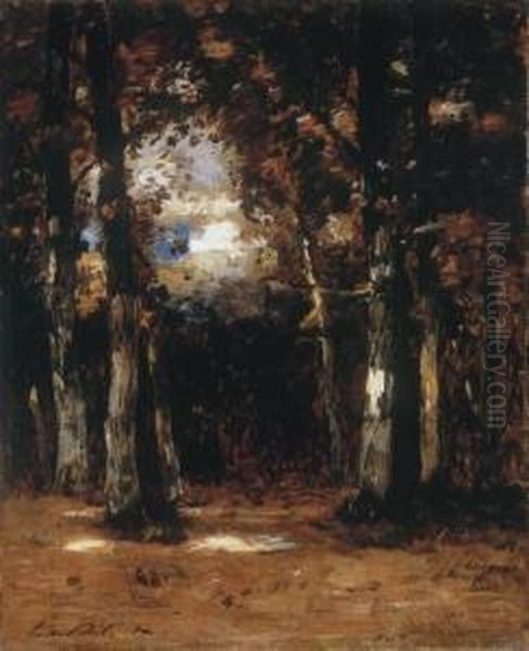 Forest Scene Of Barbizon Oil Painting by Laszlo Paal