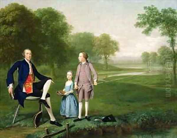 Richard Moretan Esq of Tackley with his nephew and niece John and Susanna Weyland Oil Painting by Arthur Devis