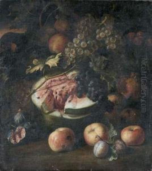 Allegorie De L'automne Ou Nature
 Morte A La Pasteque, Aux Raisins,aux Pommes Et Aux Figues Oil Painting by Michele Pace Del (Michelangelo di) Campidoglio