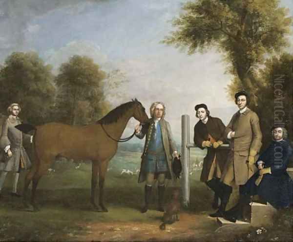 Group Portrait, Including Edward Chester (1712-1767), Owner Of Cockenhatch, His Brother, Peter (1720-1799), Governor Of Florida, A Groom And The Clerg Oil Painting by Arthur Devis