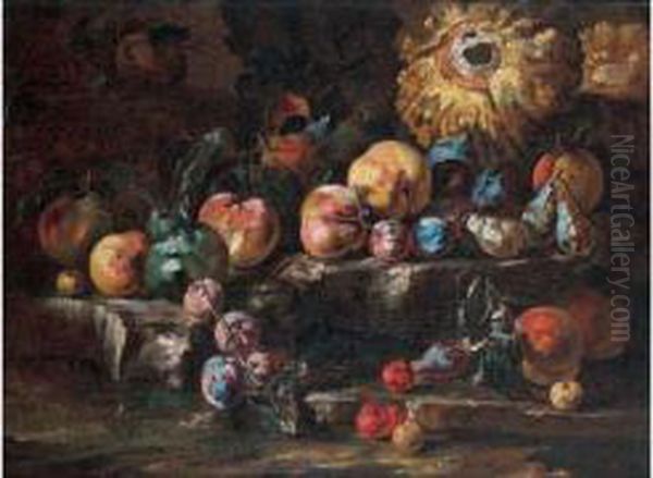 Nature Morte De Fruits Oil Painting by Michele Pace Del (Michelangelo di) Campidoglio