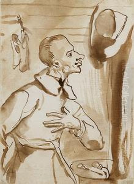 Caricature Of A Man In An Interior Oil Painting by Giovanni Battista Pace