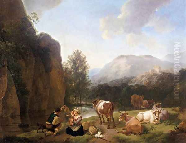 Italianate Landscape Oil Painting by Christian Wilhelm Ernst Dietrich