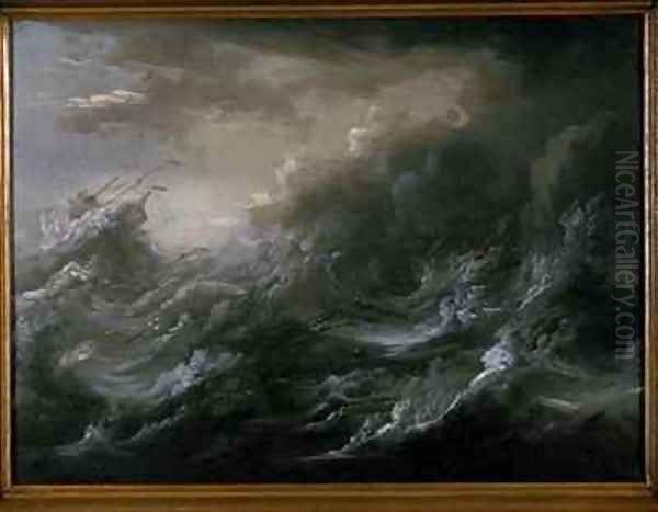 Sea storm and shipwreck 2 Oil Painting by Christian Wilhelm Ernst Dietrich