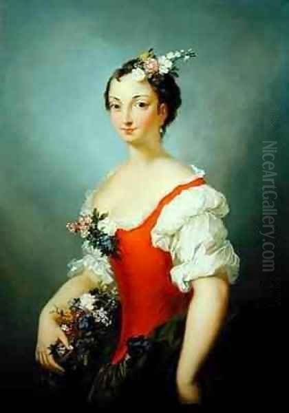 Portrait of a Lady Holding Flowers Oil Painting by Christian Wilhelm Ernst Dietrich