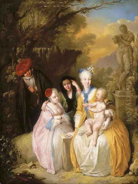 Elegant figures in a garden with Cupid Oil Painting by Christian Wilhelm Ernst Dietrich