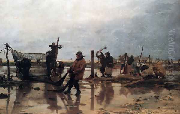 Fastening the Nets Oil Painting by Edouard Dantan