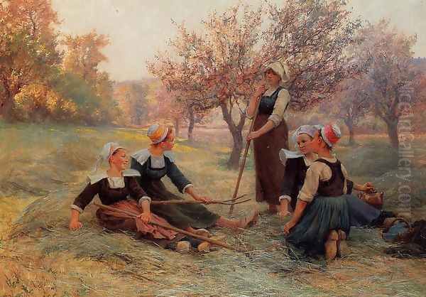 Tedders at the End of the Day Oil Painting by Theophile Louis Deyrolle