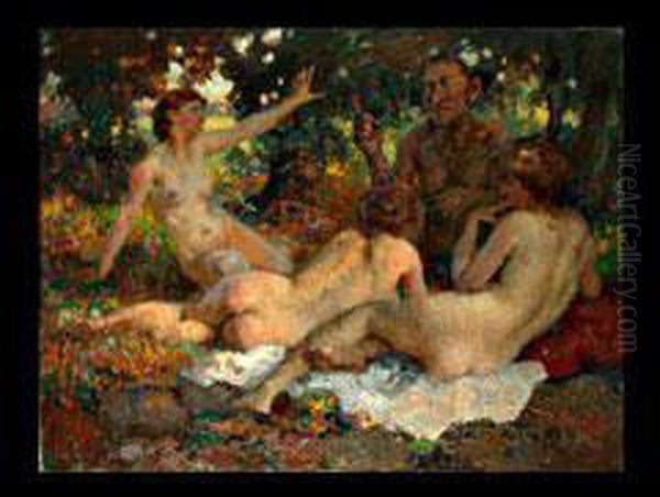 Der Faun Und Seine Madchen Oil Painting by Paul Paede