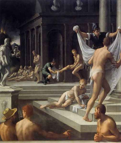 Baths at Pozzuoli 1570-72 Oil Painting by Girolamo Del Crocifissaio (see Macchietti)