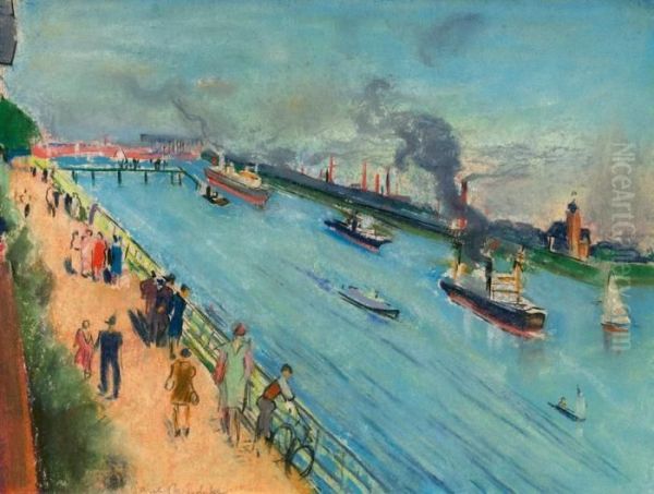 Promenade (am Alten Hafen In Wismar?) Oil Painting by Paul Paeschke