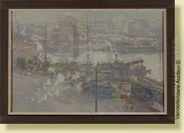 Port Industriel Anime Sous La Neige Oil Painting by Paul Paeschke