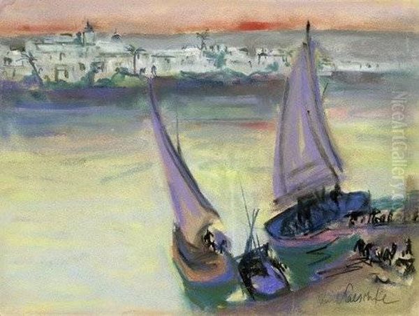 Segelboote In Einem Orientalischen Hafen Oil Painting by Paul Paeschke