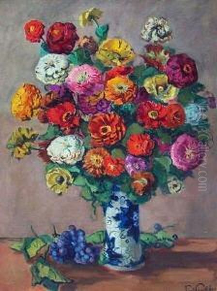 Blumenstilleben Mit Blauen Trauben Oil Painting by Paul Paeschke