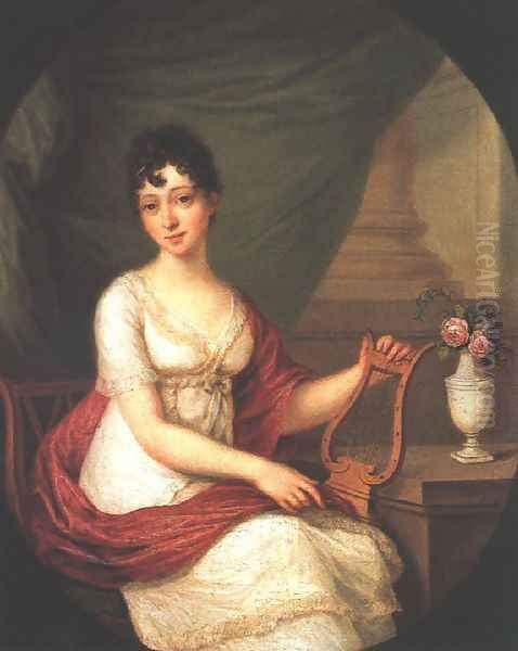 Woman Playing the Lute 1811 Oil Painting by Janos Donat