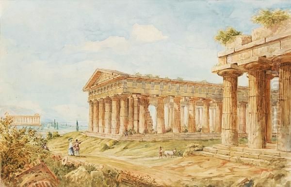 Temples At Paestum Oil Painting by William Page