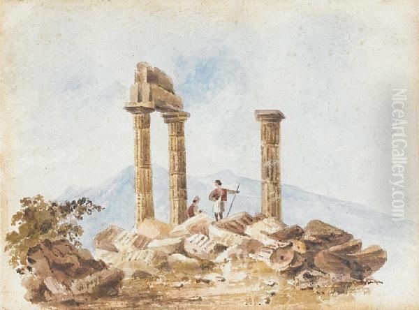 The Temple Of Zeus At Nemea, A Pair Oil Painting by William Page