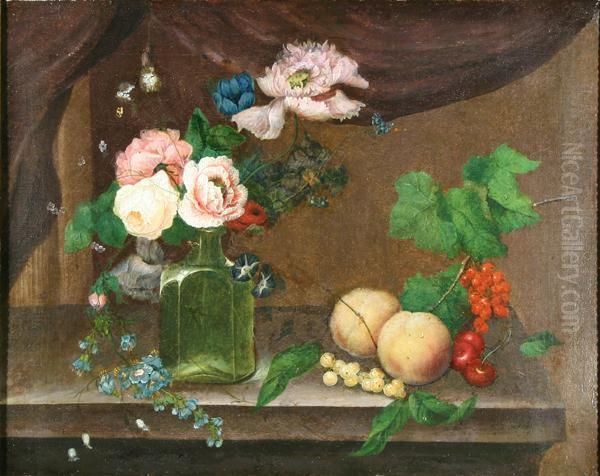 Still Life With Fruit Andflowers Oil Painting by William Page