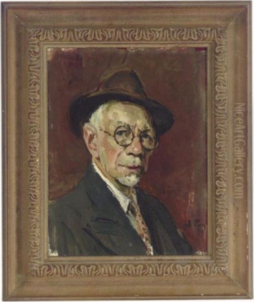 Portrait Of A Man With Glasses And A Brown Hat Oil Painting by Jules Eugene Pages