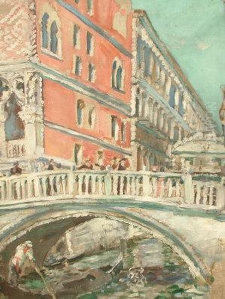 Venetian Canal Scene, Bears Inscription On Thestretcher, 61.7x46.7cm Oil Painting by Jules Eugene Pages