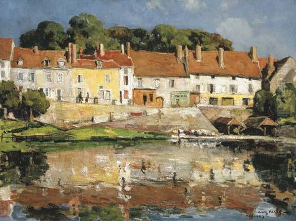 Old Houses On The River Loing Oil Painting by Jules Eugene Pages