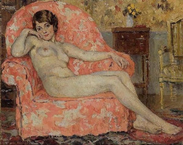 Little Nude In An Armchair Oil Painting by Jules Eugene Pages