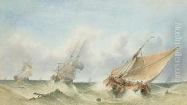 Shipping Boats In A Swell Oil Painting by Sidney Edward Paget