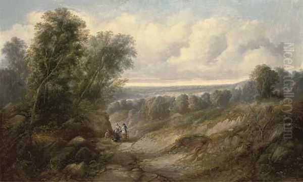 Figures Resting In An Extensive Landscape Oil Painting by Sidney Edward Paget