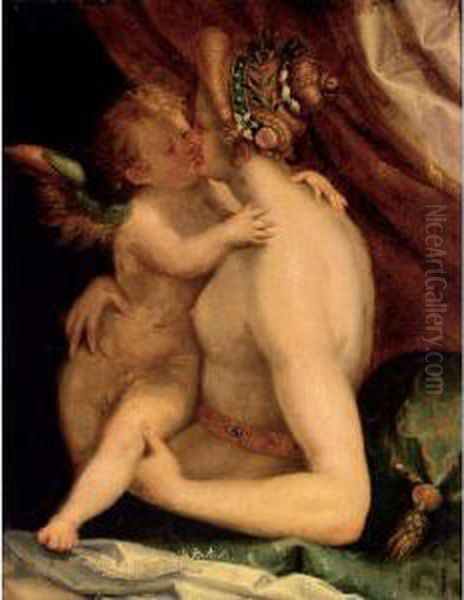 Venus And Cupid Oil Painting by Giovanni Battista Paggi