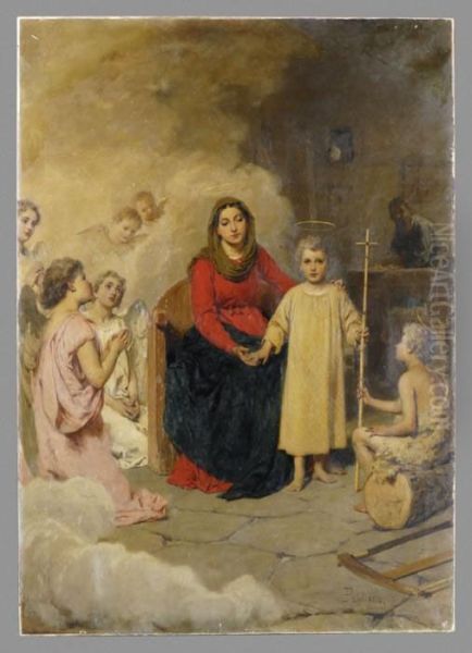 Sacra Famiglia Oil Painting by Eleuterio Pagliano