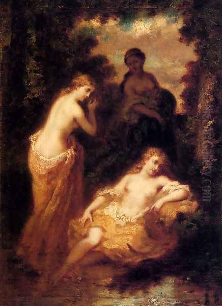 Nymphs In The Forest Fontainbleau Oil Painting by Narcisse-Virgile Diaz de la Pena