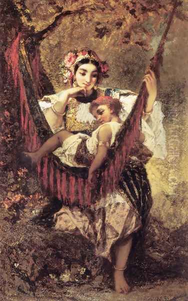 Mother and Child Oil Painting by Narcisse-Virgile Diaz de la Pena