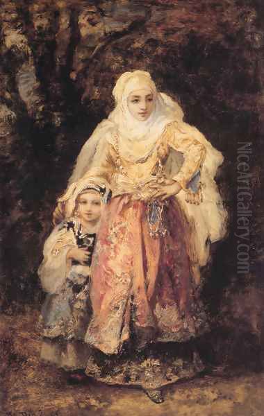 Oriental Woman and Her Daughter Oil Painting by Narcisse-Virgile Diaz de la Pena