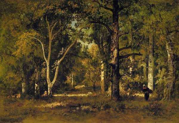 Gathering Wood under the Trees Oil Painting by Narcisse-Virgile Diaz de la Pena