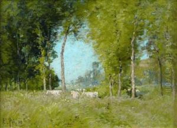 Vaches Dans La Prairie Oil Painting by Edouard Pail