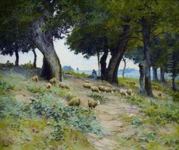 Berger Et Ses Moutons Oil Painting by Edouard Pail