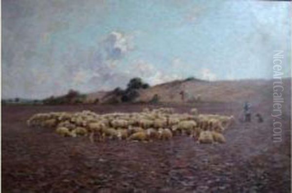 Berger Et Moutons Dans Un Paysage Oil Painting by Edouard Pail