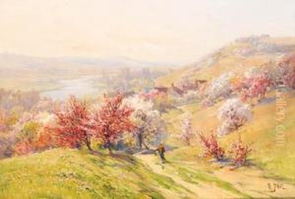 A Spring Landscape With Trees In Blossom Oil Painting by Edouard Pail