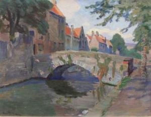 Un Pont A Bruges Oil Painting by Henri Pailler