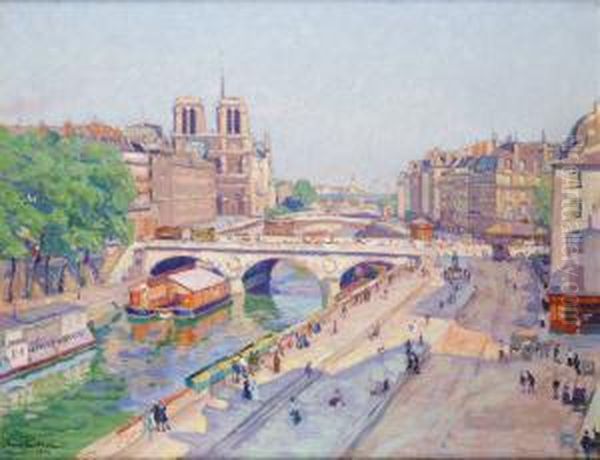 Paris, Le Quai Des Grands Augustins Oil Painting by Henri Pailler