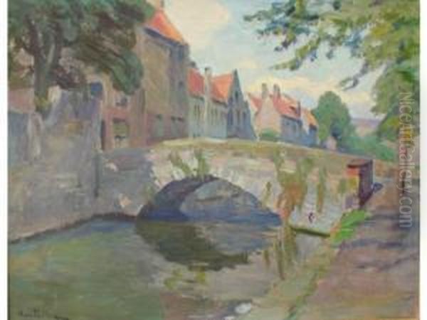 Le Pont A Bruges Oil Painting by Henri Pailler